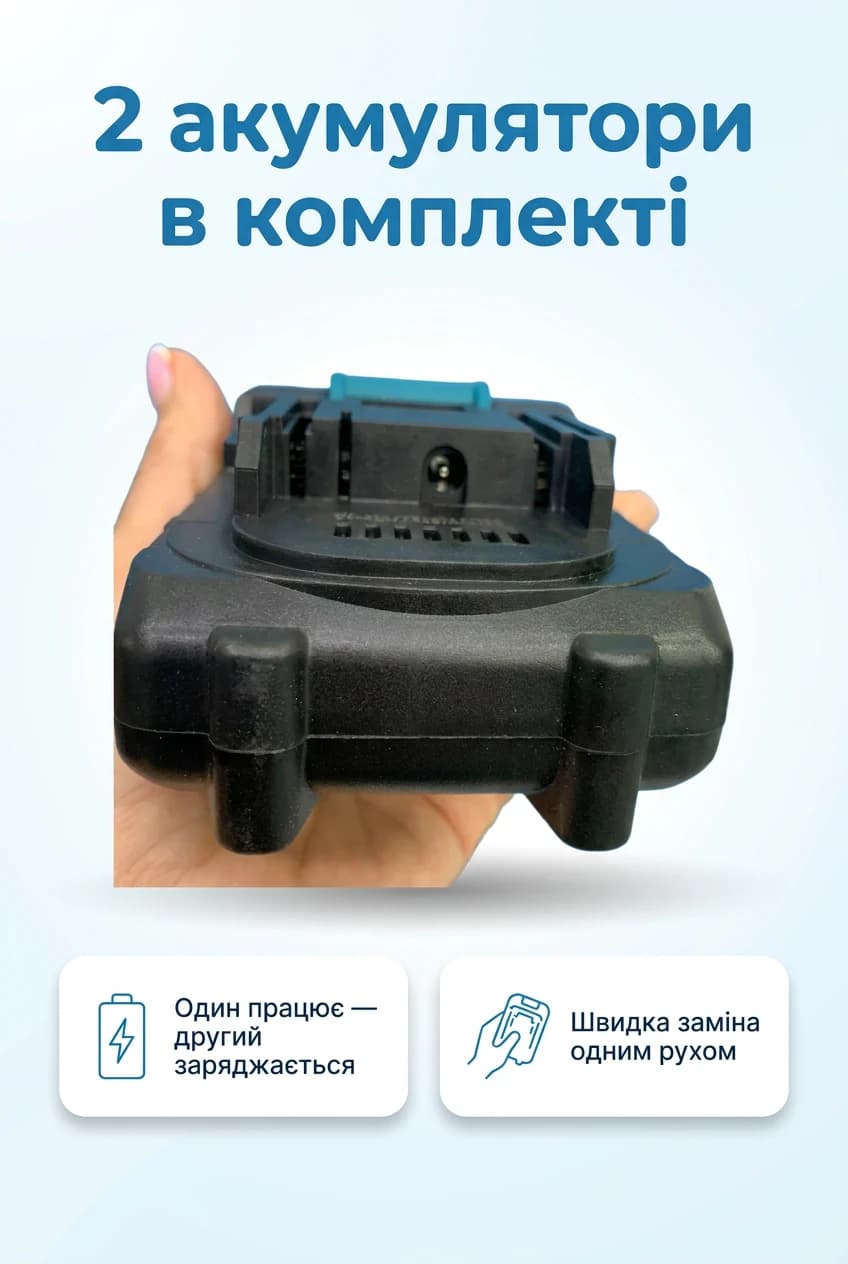 Акумуляторний садовий набір 4в1 з тримером, секатором, пилою та повітродувкою • Синій комплект для догляду за садом з 2 АКБ — 5