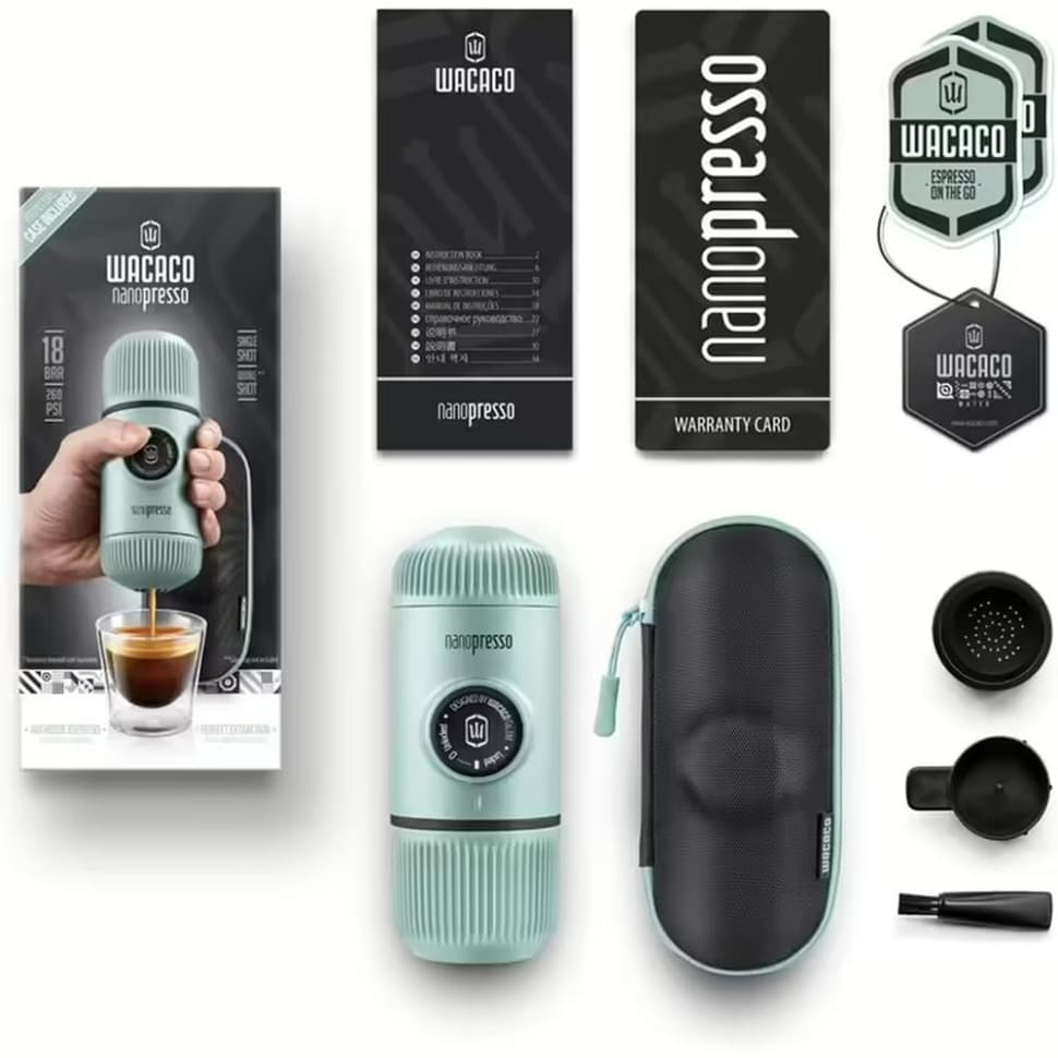 Портативная эспрессо-кофеварка Wacaco Nanopresso голубая с чехлом, механическая, для молотого кофе — 5