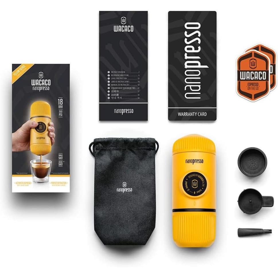 Портативная эспрессо-кофеварка Wacaco Nanopresso желтая, механическая, для молотого кофе — 9
