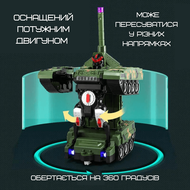 RC танк-трансформер з обертанням 360°, світлом і звуком — 3