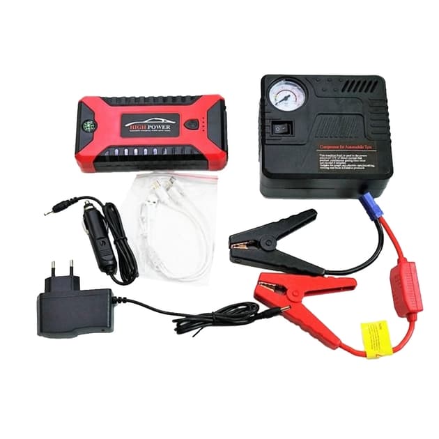 Пуско-зарядний пристрій червоний JUMP STARTER JX27 WITH PUMP • Автомобільний стартовий блок з компресором та зарядкою