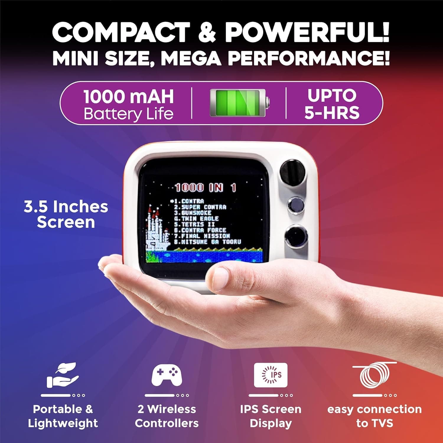 Ігрова консоль H7 Mini TV РЕТРО 740 ігор + 2 джойстики ∙ Портативна ретро-консоль H7 з екраном та джойстиками — 2