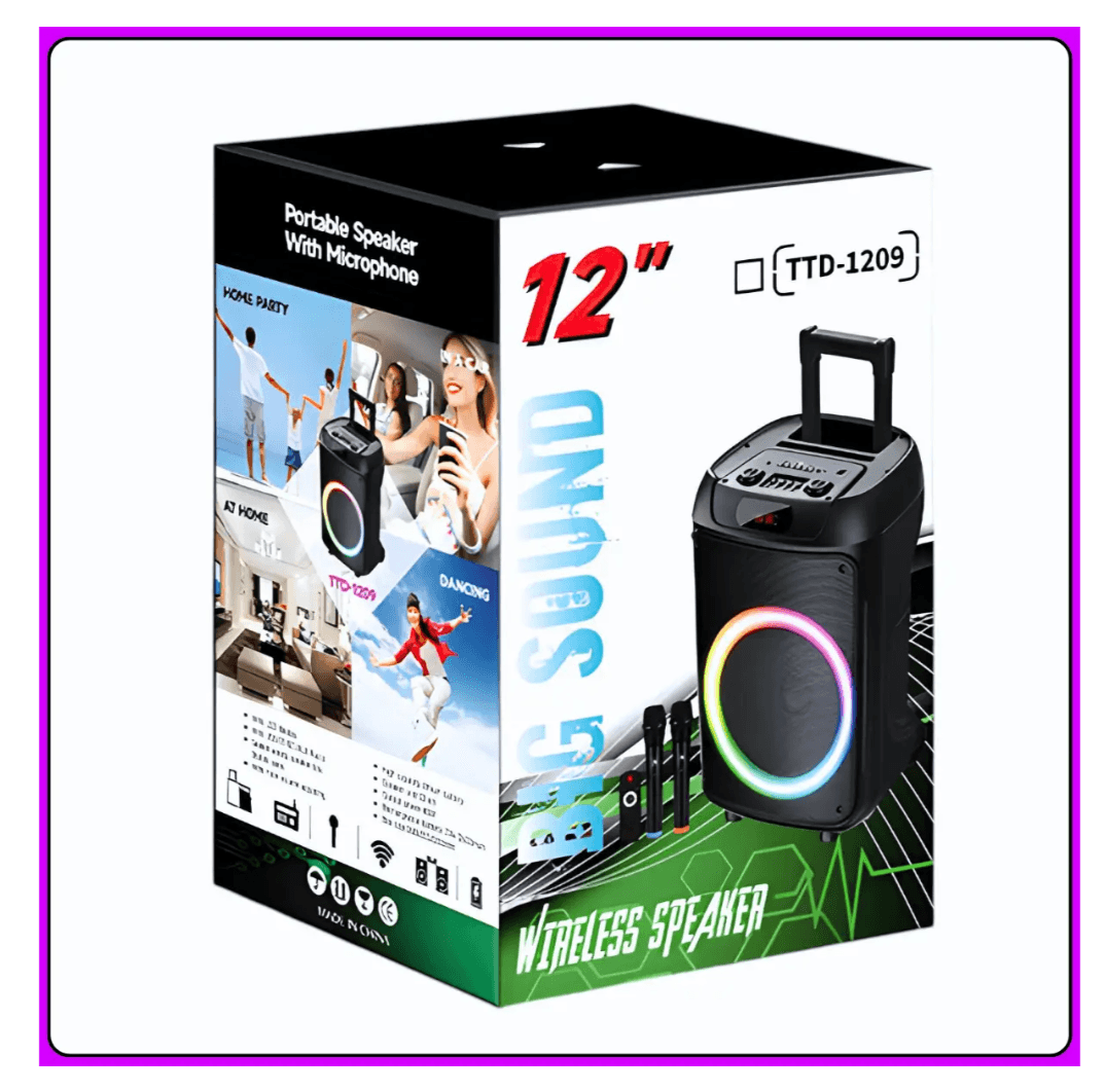 Колонка Bluetooth Wireless Speaker TTD-1209 з мікрофонами та пультом ДУ ∙ Портативна TTD-1209 Bluetooth колонка 12\" — 3