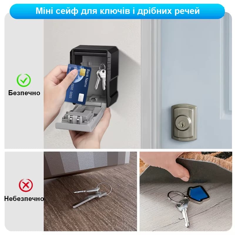 Увеличенный мини сейф для ключей с кодовым замком антивандальный Nectronix CH-817P, размер 135*95*56 мм — 3