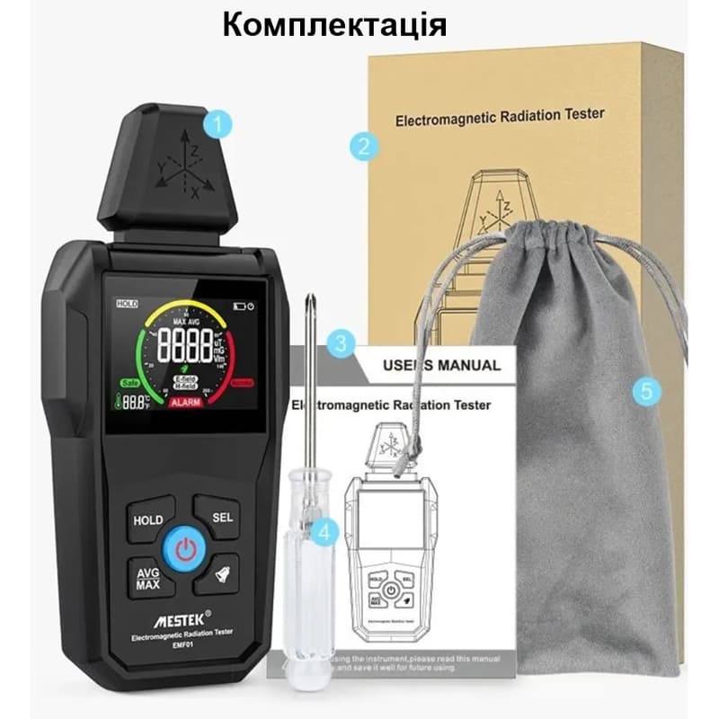 Детектор електромагнітного випромінювання з термометром Mestek EMF01 — фото 7