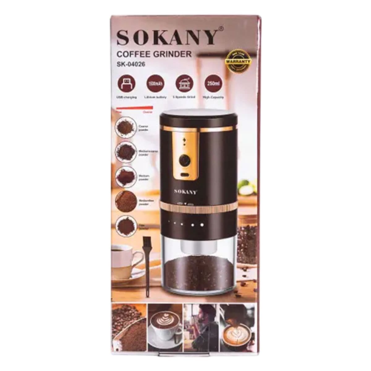 Кофемолка аккумуляторная 13 Вт 250 мл для мелкого помола Sokany SK-04026 — 9
