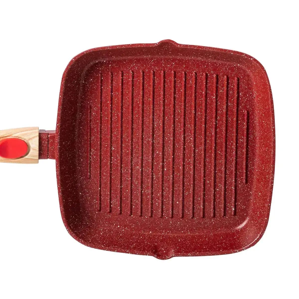 Алюминиевая сковорода-гриль 24 см со стеклянной крышкой Square Red MGC HP-4-461R — 7