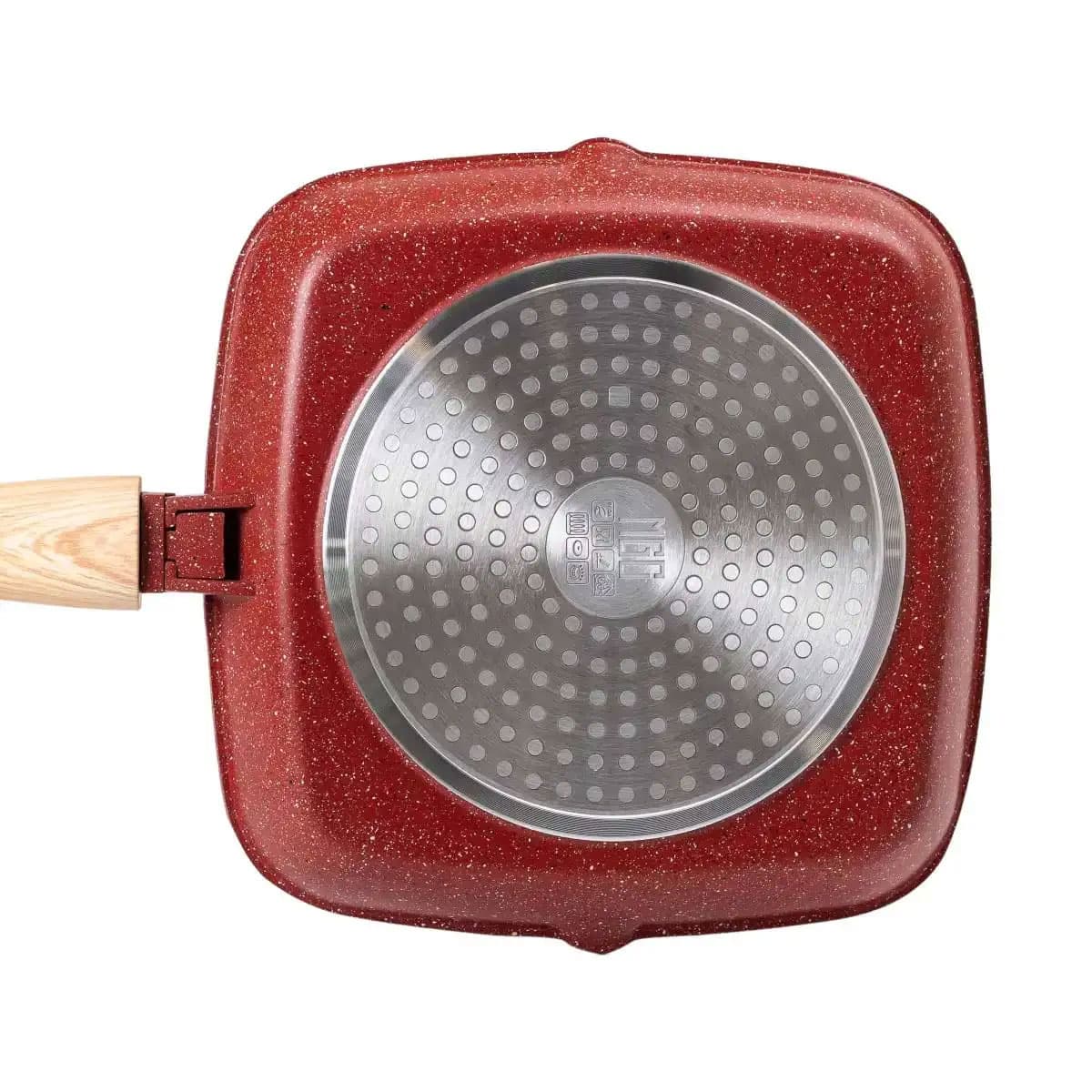 Алюминиевая сковорода-гриль 24 см со стеклянной крышкой Square Red MGC HP-4-461R — 8