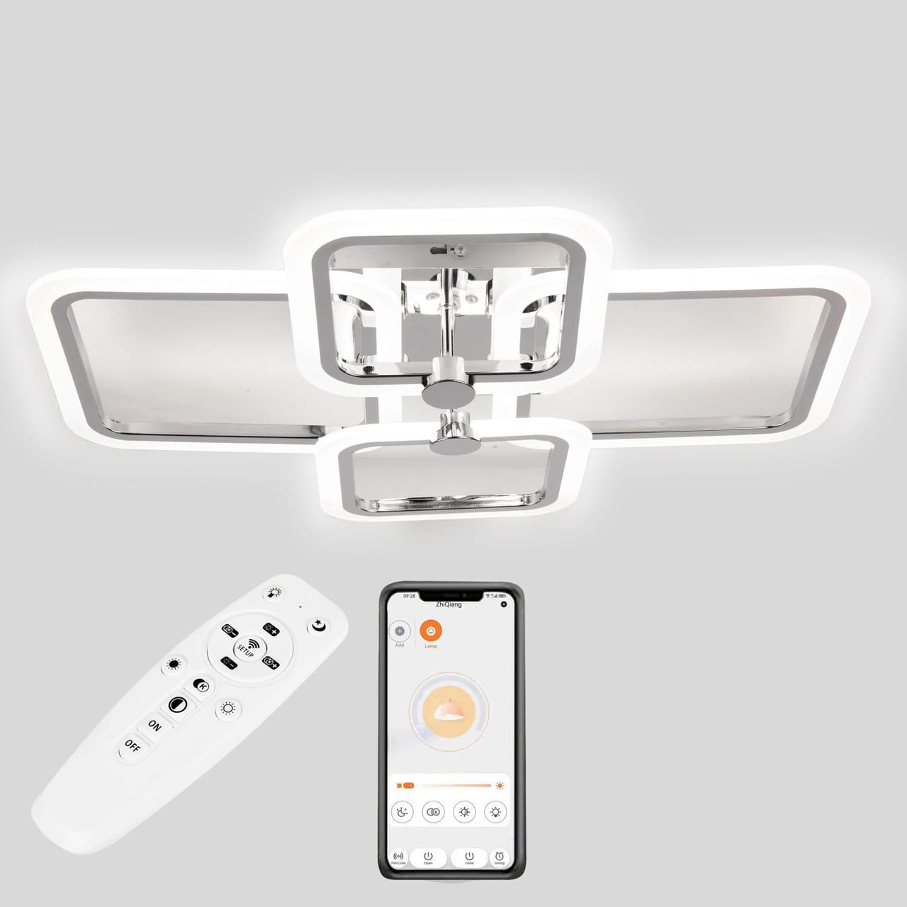 Стельова LED люстра, світлодіодний світильник Sunlight хром 5667/2+2