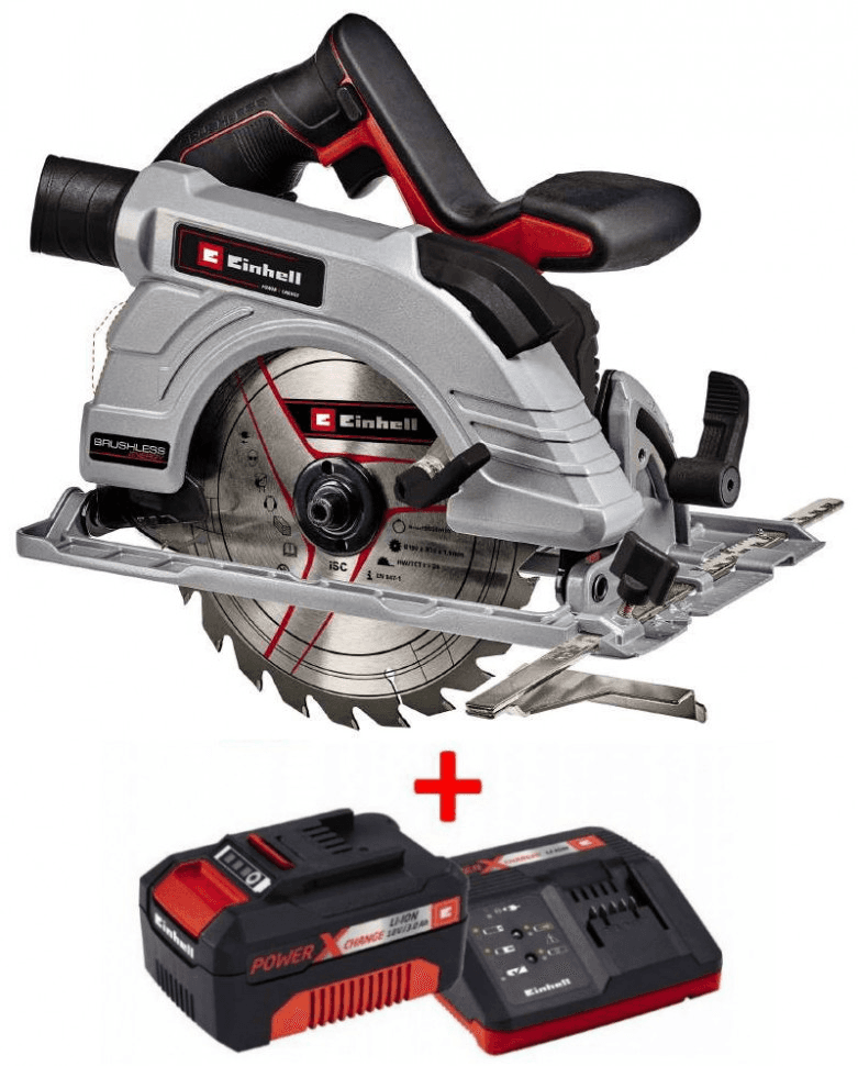 Потужна пила циркулярна акумуляторна Einhell TE-CS 18/190 Li-Solo New : з 18 V 4,0 Аг+ЗП, х.х. 3800 об/хв, диск 190 x Ø20 мм / 24