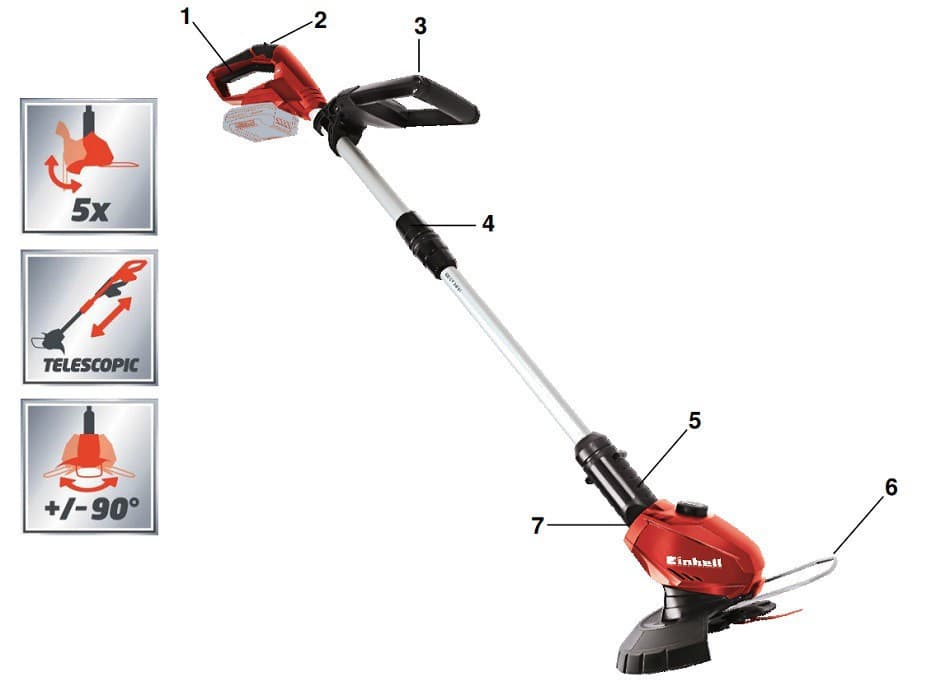 Професійний тример акумуляторний Einhell GE-CT 18 Li Solo : 18B, 8500 об/хв, 1.8кг (3411172) — фото 2