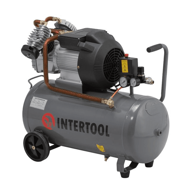 Потужний масляний компресор INTERTOOL PT-0007 50 л, 3,0 кВт, 220 В, 10 атм, 420 л/хв, 2 циліндри — фото 2