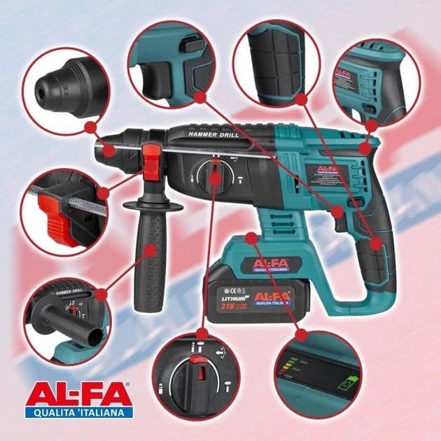 Акумуляторний перфоратор AL-FA ALCRH1-21VBL 21 В, 2,5 Дж, SDS-plus, 2 АКБ 4 А·год — фото 2