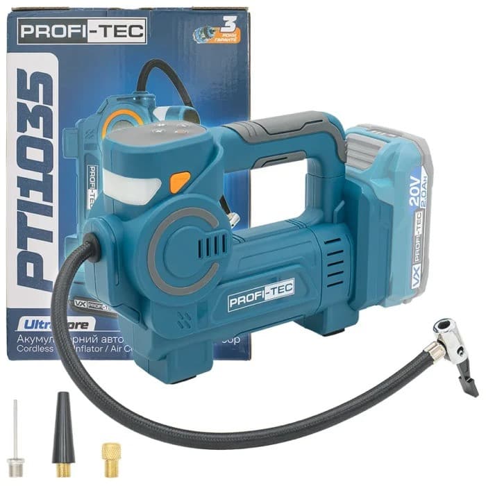 Компресор автомобільний акумуляторний PROFI-TEC PTI1035 20 В, 10,3 бар, 35 л/хв, без АКБ і ЗП