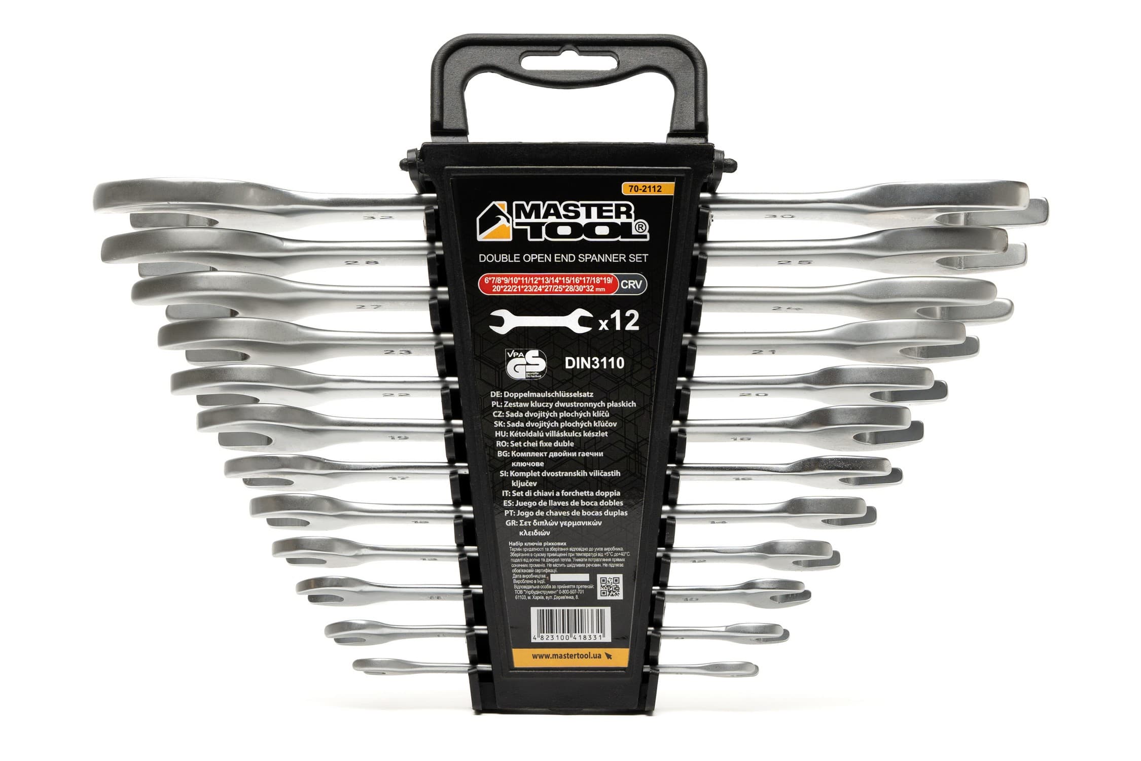 Ключі ріжкові MASTERTOOL набір 12 шт (6-25, 27, 28, 30, 32 мм) CrV SATIN FINISH DIN3110 70-2112