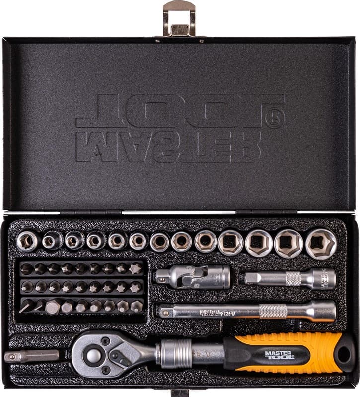 Набір інструментів MASTERTOOL PROFI ¼" 45 шт 4-13 мм телескопічна тріскачка CrV50BV30 металевий кейс 78-2045 — фото 5