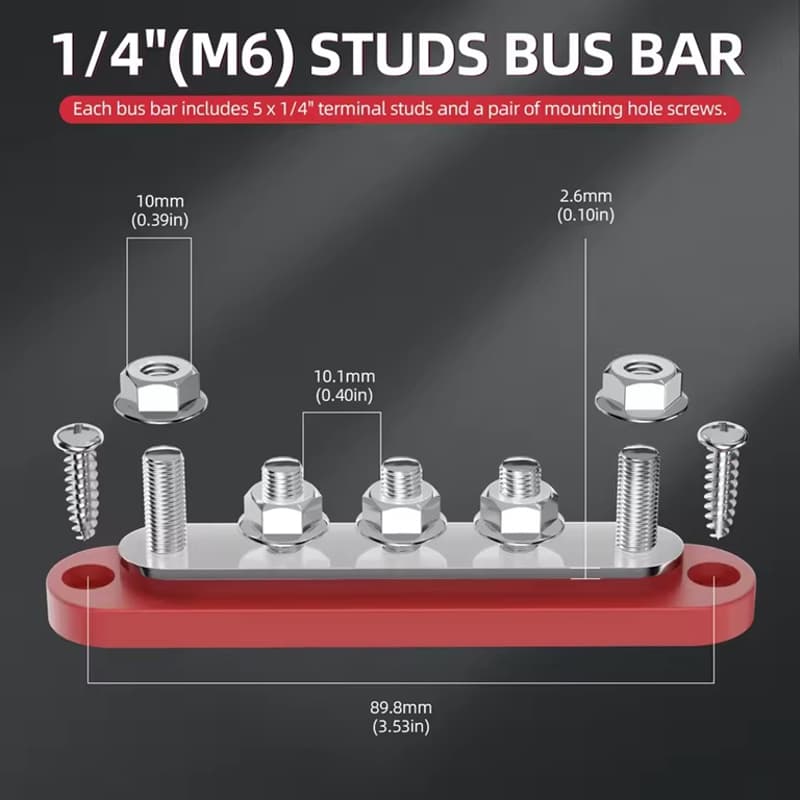 Комплект распределительных блоков с шиной Bus Bar с 5-ю шпильками М6 для соединения кабелей 150А, 48 VDC/300VAC — 8