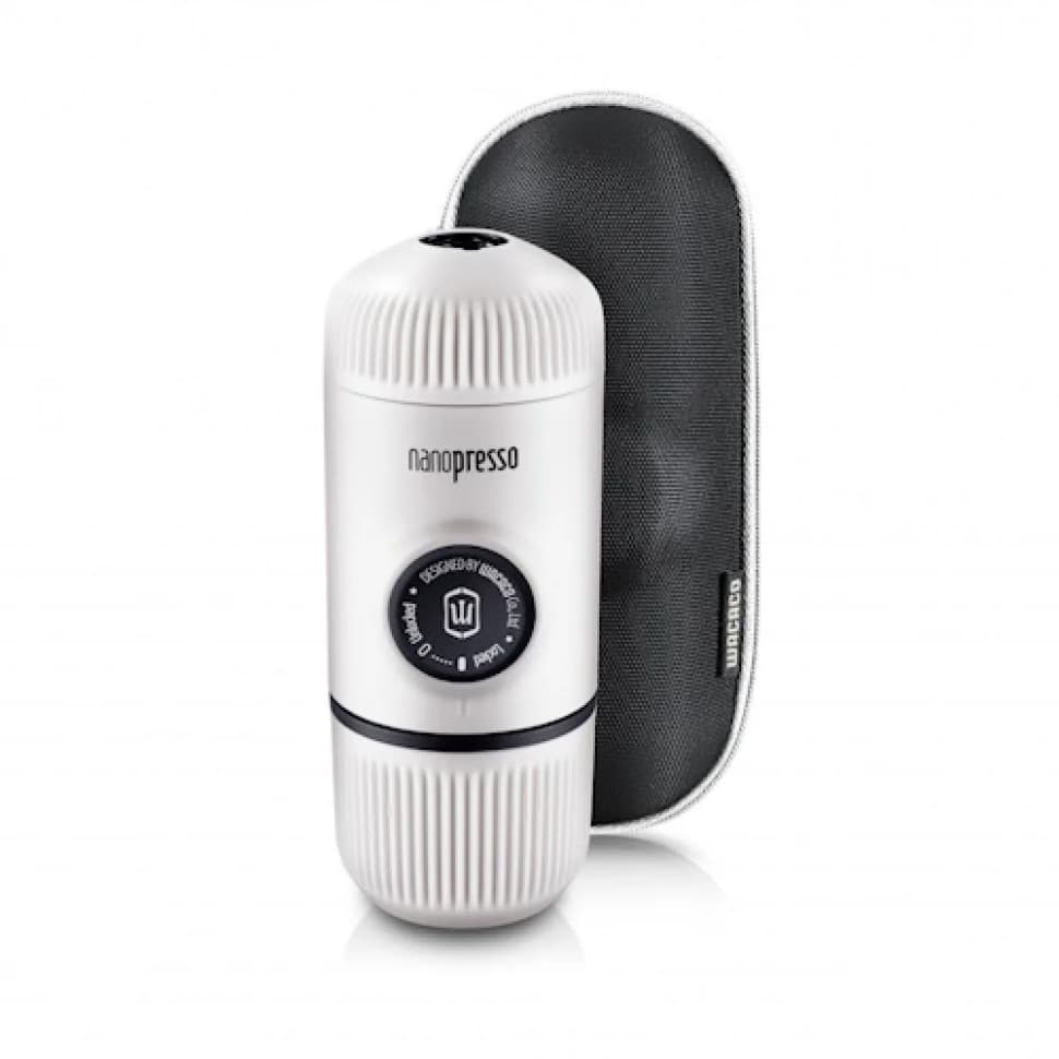 Портативна еспресо-кавоварка Wacaco Nanopresso біла з чохлом, механічна, для меленої кави