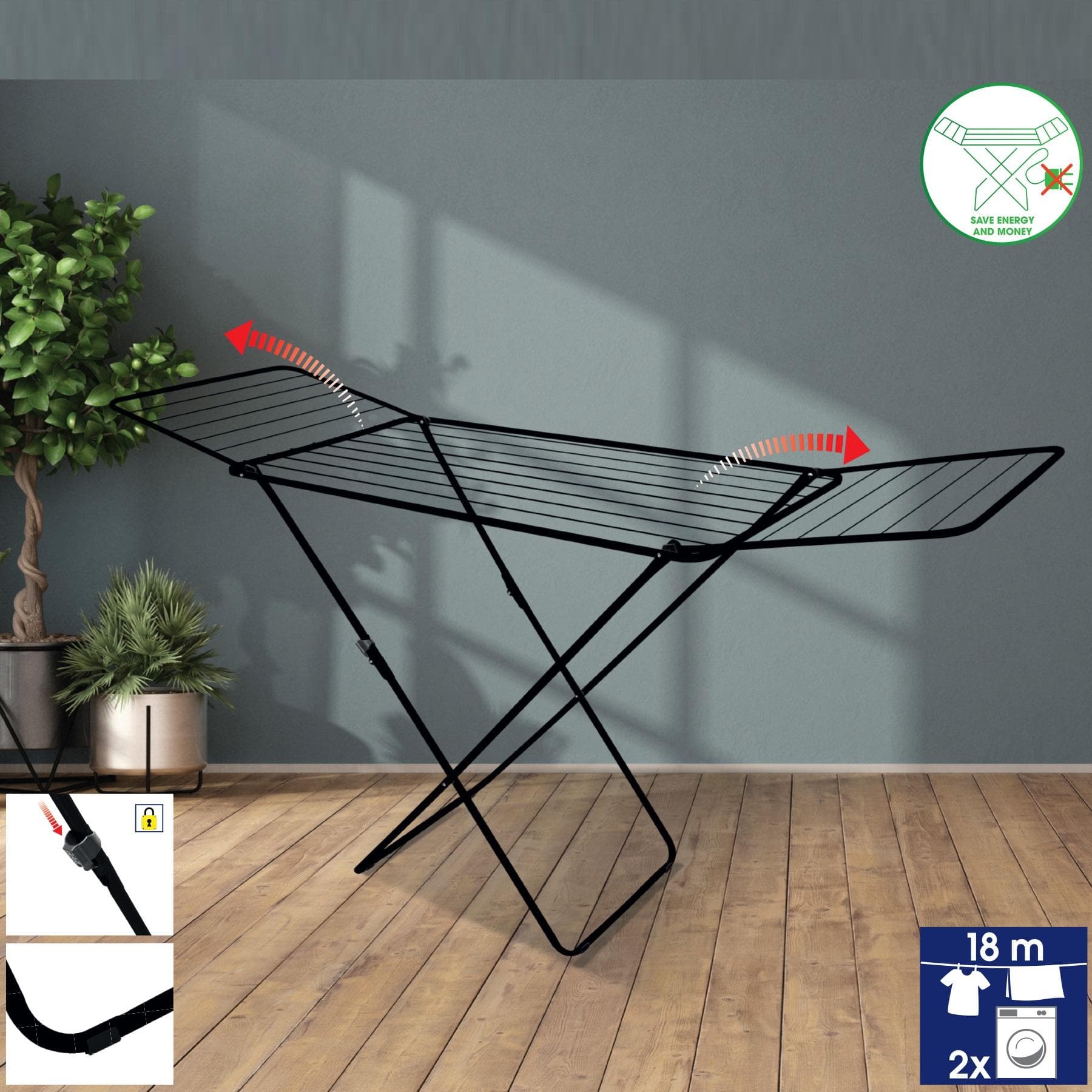 Сушарка для білизни підлогова Casa Si Kolibri 18m Black (CS42191C06E) — 3