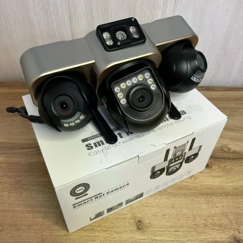 4G камера відеоспостереження Smart Net Camera V380 біла • Вулична IP-камера з 3 незалежними поворотними об'єктивами, SIM-карткою, Wi-Fi та нічним баченням — 4