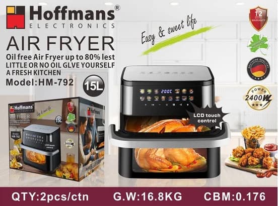 Аерофритюрниця Hoffmans HM-792 15 л • Мультипіч-аерогриль Hoffmans 2400 Вт із двома ТЕНами та сенсорним керуванням — 6