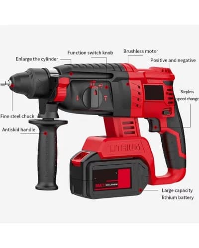 Акумуляторний набір електроінструмента MA754 4 в 1 24V з 2 АКБ 1300 mAh RED • Універсальний комплект MA754 шуруповерт, гайковерт, перфоратор і кутова шліфмашина для дому, гаража та ремонту — 2