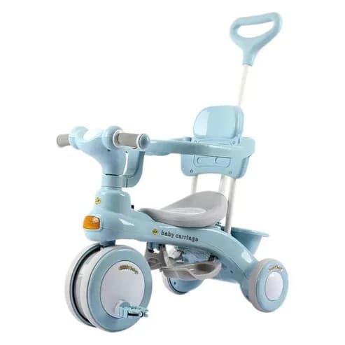 Дитячий триколісний велосипед Baby Carriage 588 блакитний з батьківською ручкою • Велосипед-коляска Baby Carriage 588 для малюків з кошиком і козирком