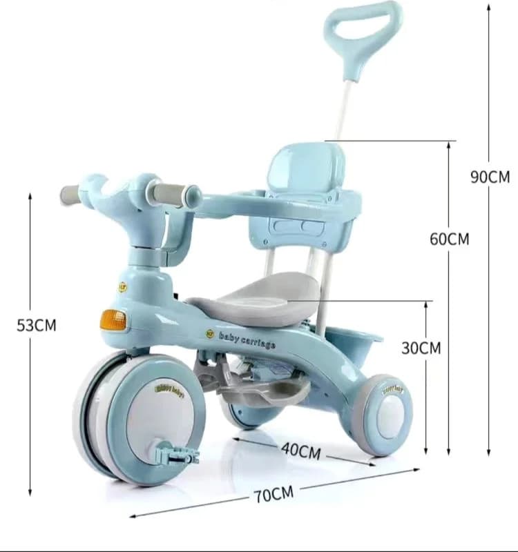 Дитячий триколісний велосипед Baby Carriage 588 блакитний з батьківською ручкою • Велосипед-коляска Baby Carriage 588 для малюків з кошиком і козирком — 2