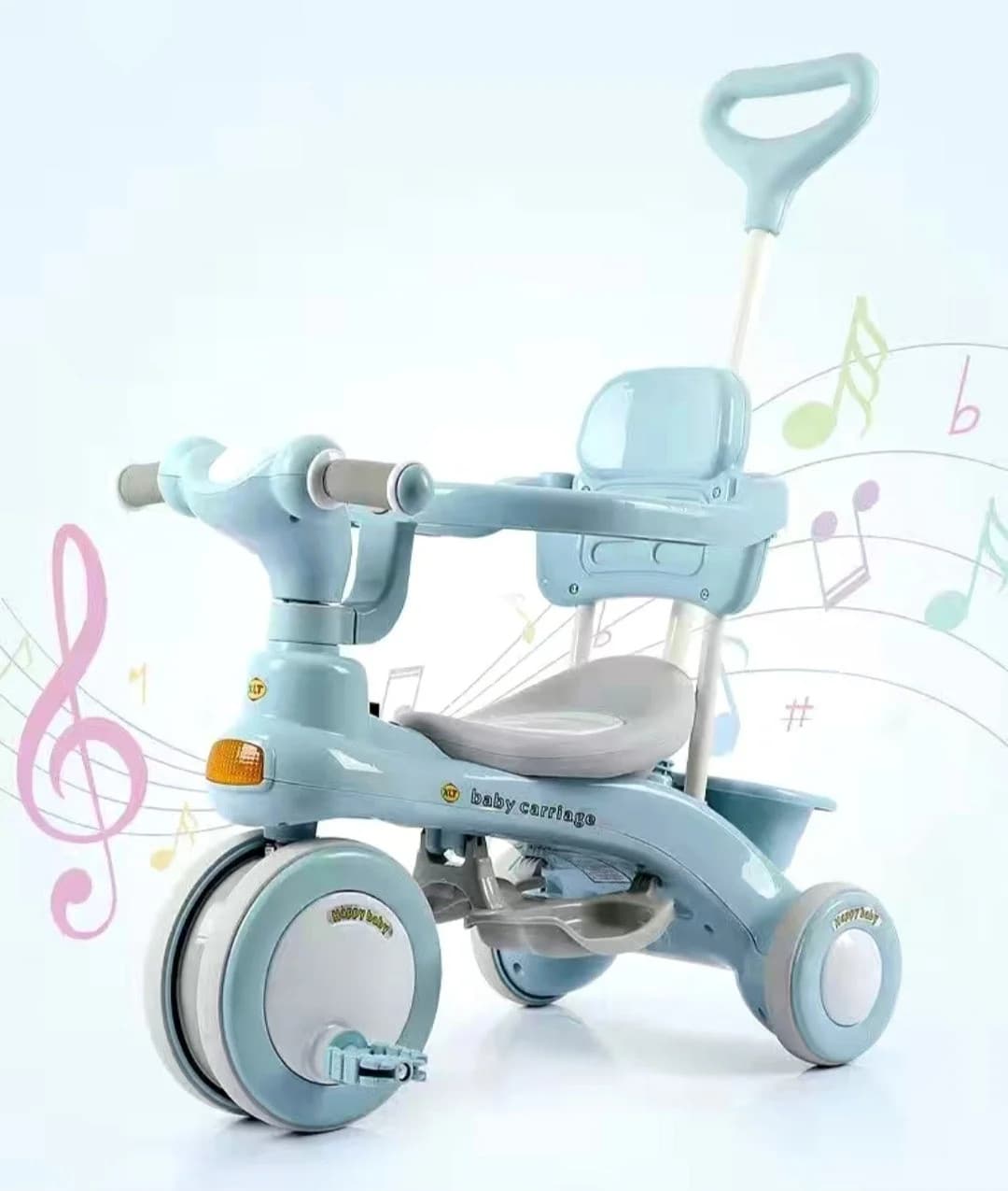 Дитячий триколісний велосипед Baby Carriage 588 блакитний з батьківською ручкою • Велосипед-коляска Baby Carriage 588 для малюків з кошиком і козирком — 3
