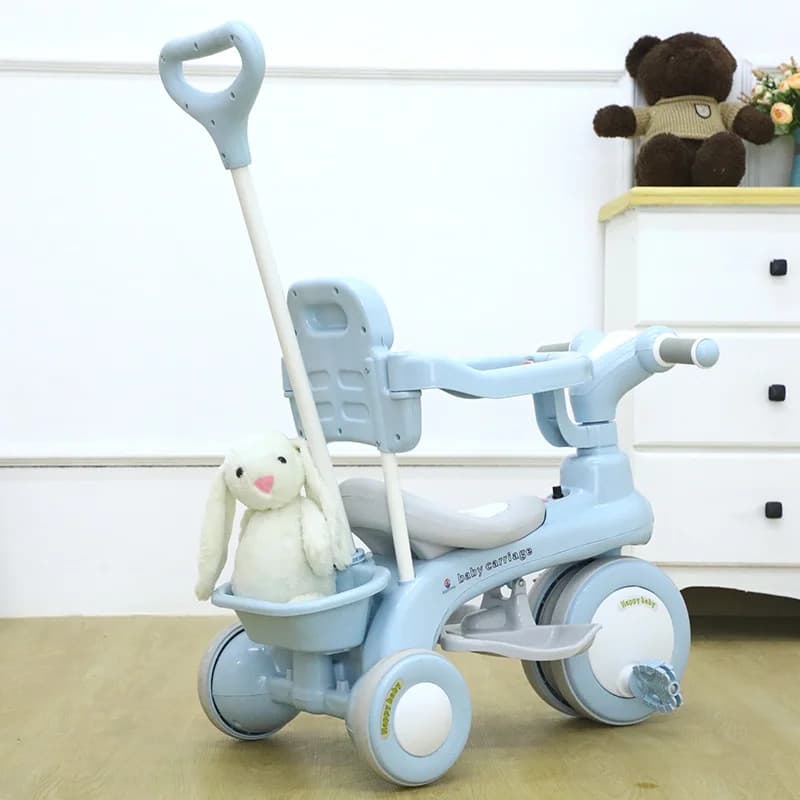 Дитячий триколісний велосипед Baby Carriage 588 блакитний з батьківською ручкою • Велосипед-коляска Baby Carriage 588 для малюків з кошиком і козирком — 4