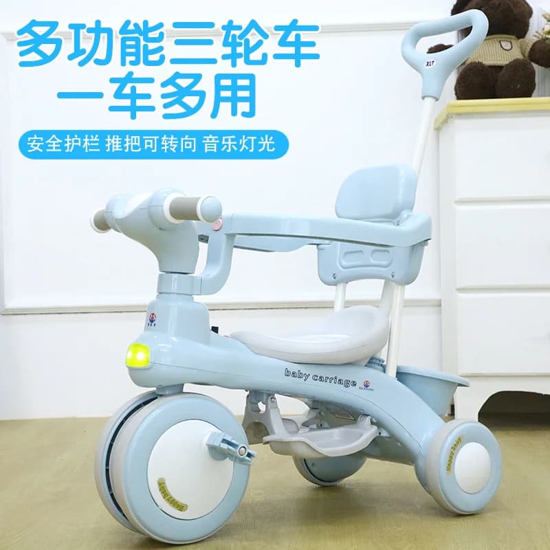 Дитячий триколісний велосипед Baby Carriage 588 блакитний з батьківською ручкою • Велосипед-коляска Baby Carriage 588 для малюків з кошиком і козирком — 5