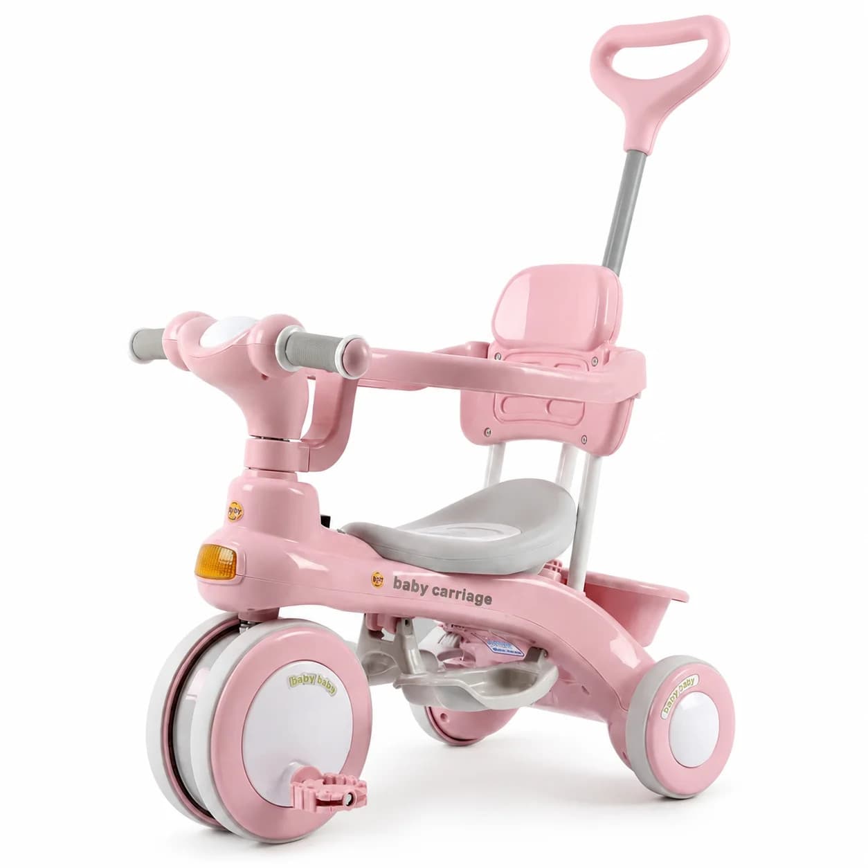 Дитячий триколісний велосипед Baby Carriage 588 рожевий з батьківською ручкою • Велосипед-коляска Baby Carriage 588 для малюків з кошиком і козирком — 5