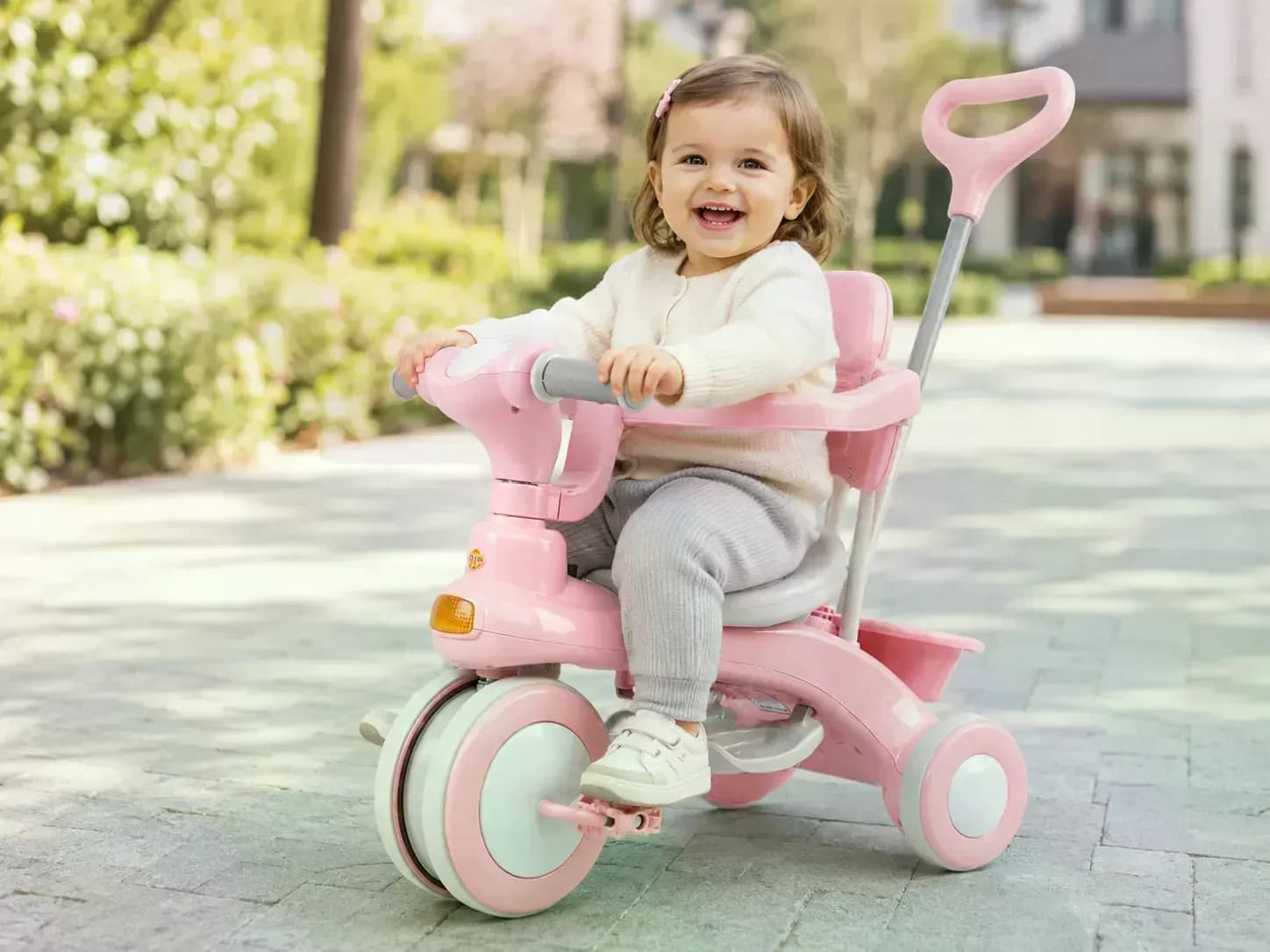 Дитячий триколісний велосипед Baby Carriage 588 рожевий з батьківською ручкою • Велосипед-коляска Baby Carriage 588 для малюків з кошиком і козирком — 6