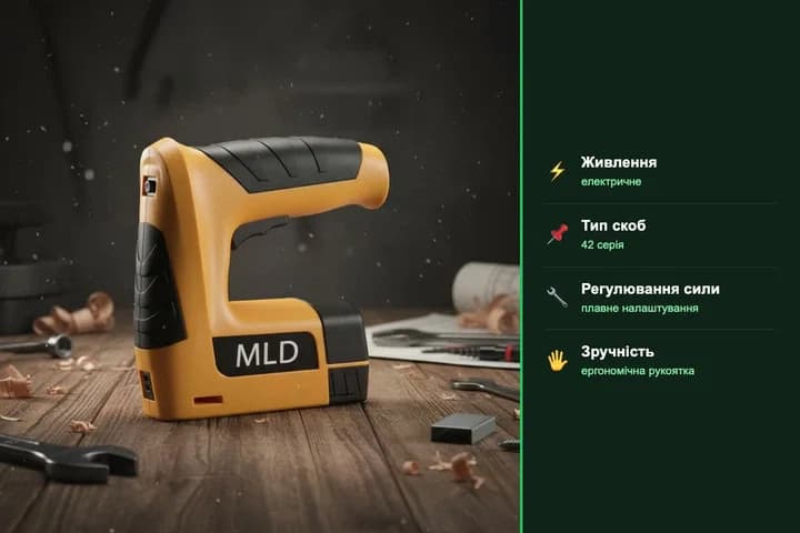Електростеплер акумуляторний MLD AT-ST42 для скоб і цвяхів • Степлер будівельний електричний USB для меблів, оббивки, ремонту та монтажних робіт — 3