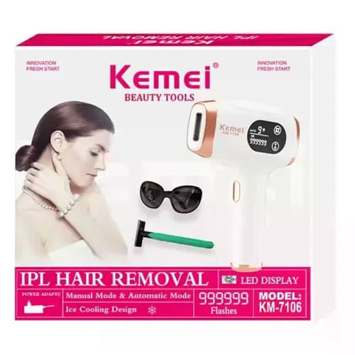 Фотоепілятор Kemei KM-7106 білий • Домашній IPL-епілятор для видалення волосся на обличчі, ногах, руках, тілі, пахвах і зоні бікіні — 4