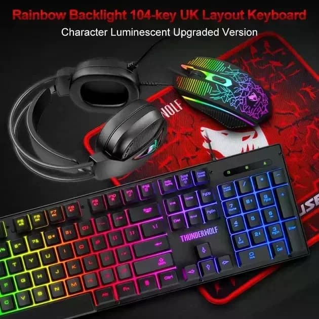 Ігровий комплект Gaming Combo 4-in-1 T-Wolf TF-400 чорний • Геймерський набір клавіатура, миша, навушники та килимок для ПК — 3