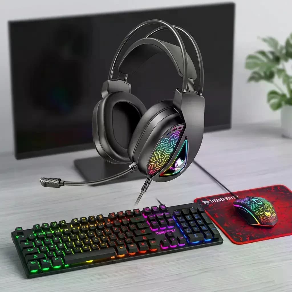 Ігровий комплект Gaming Combo 4-in-1 T-Wolf TF-400 чорний • Геймерський набір клавіатура, миша, навушники та килимок для ПК — 5