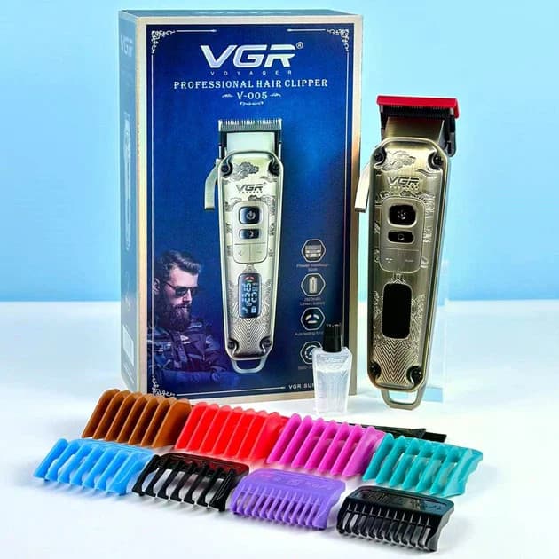 Машинка для стрижки VGR V-005 • Акумуляторна машинка для волосся та бороди VGR V-005 з LED-дисплеєм, 4 швидкостями та 8 насадками — 4