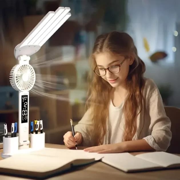 Настільна LED-лампа KRX-1011 з вентилятором і годинником — 2