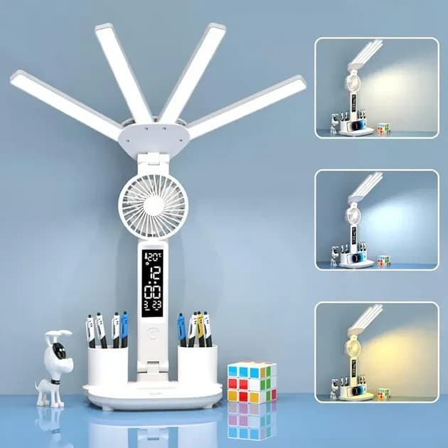 Настільна LED-лампа KRX-1011 з вентилятором і годинником — 3