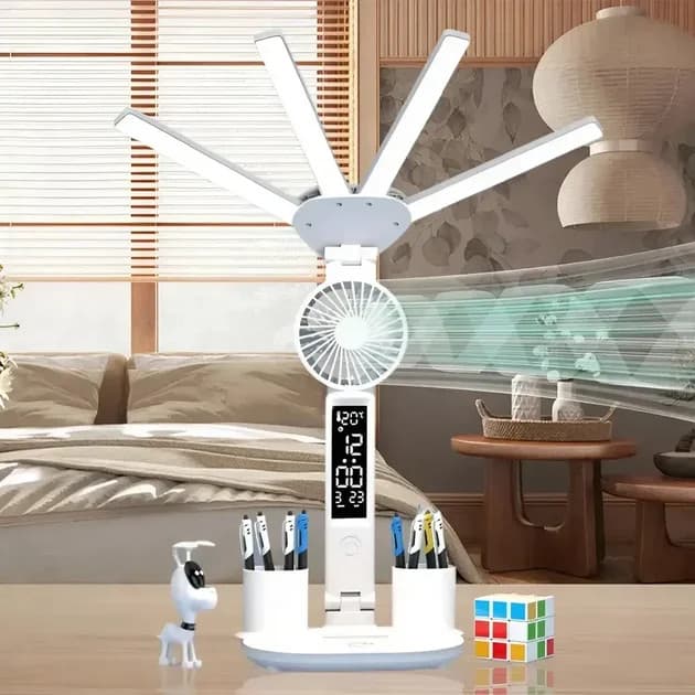 Настільна LED-лампа KRX-1011 з вентилятором і годинником — 4