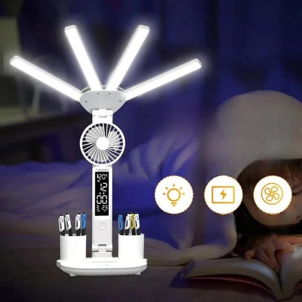 Настільна LED-лампа KRX-1011 з вентилятором і годинником — 5