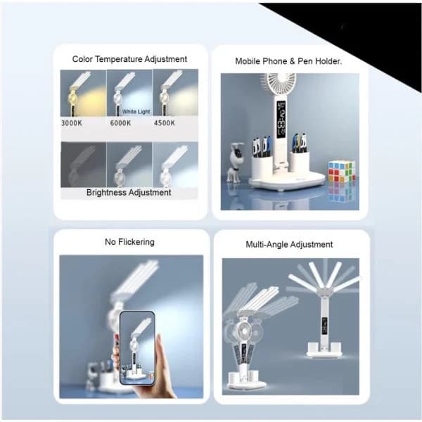 Настільна LED-лампа KRX-1011 з вентилятором і годинником — 6
