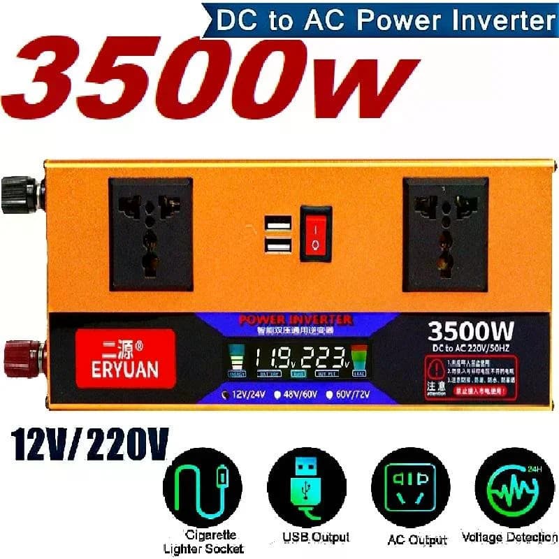 Перетворювач напруги LCD SMART 3500W 12V/24V у 220V • Автомобільний інвертор для акумулятора, дому, авто та резервного живлення — 6