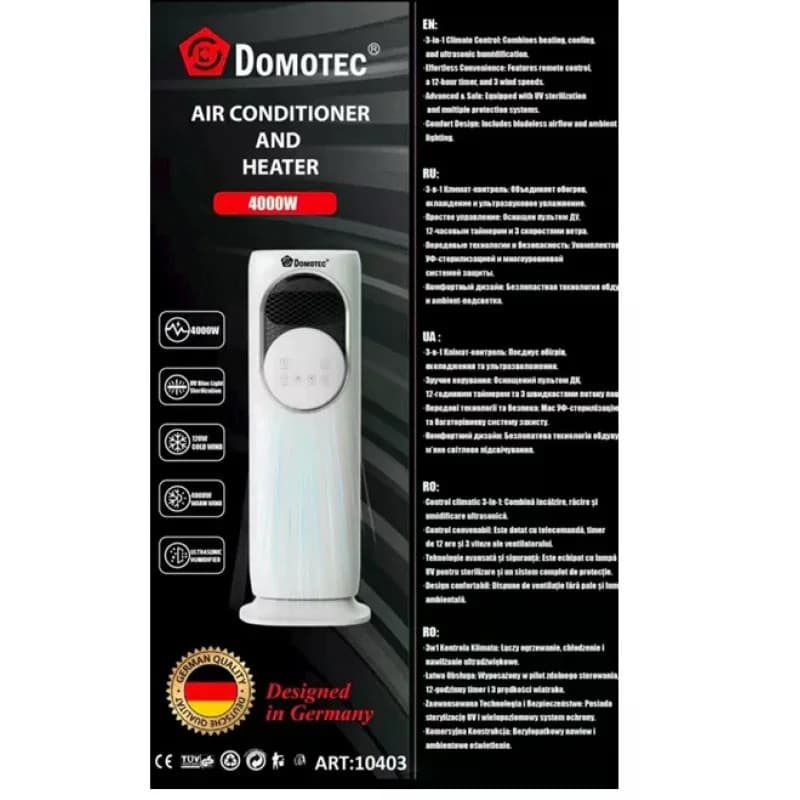 Охолоджувач-обігрівач повітря DOMOTEC MS-1630 3 в 1 • Кліматичний комплекс зі зволоженням, баком 4 л і пультом ДК — 5