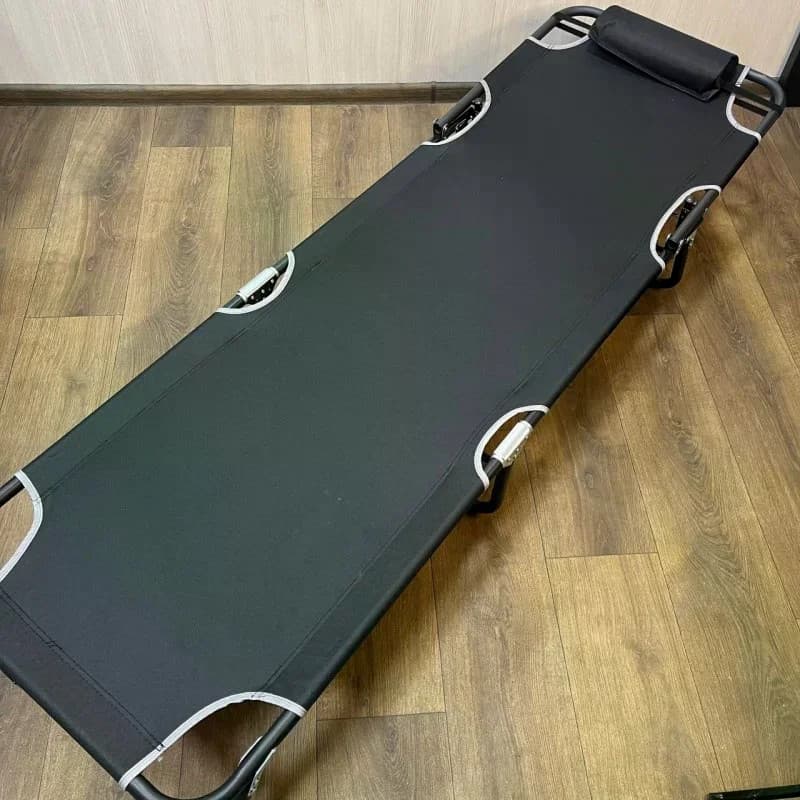 Складаний пляжний шезлонг 56×176 см чорний • Садовий розкладний лежак для дачі, пляжу, тераси та відпочинку на природі — 3