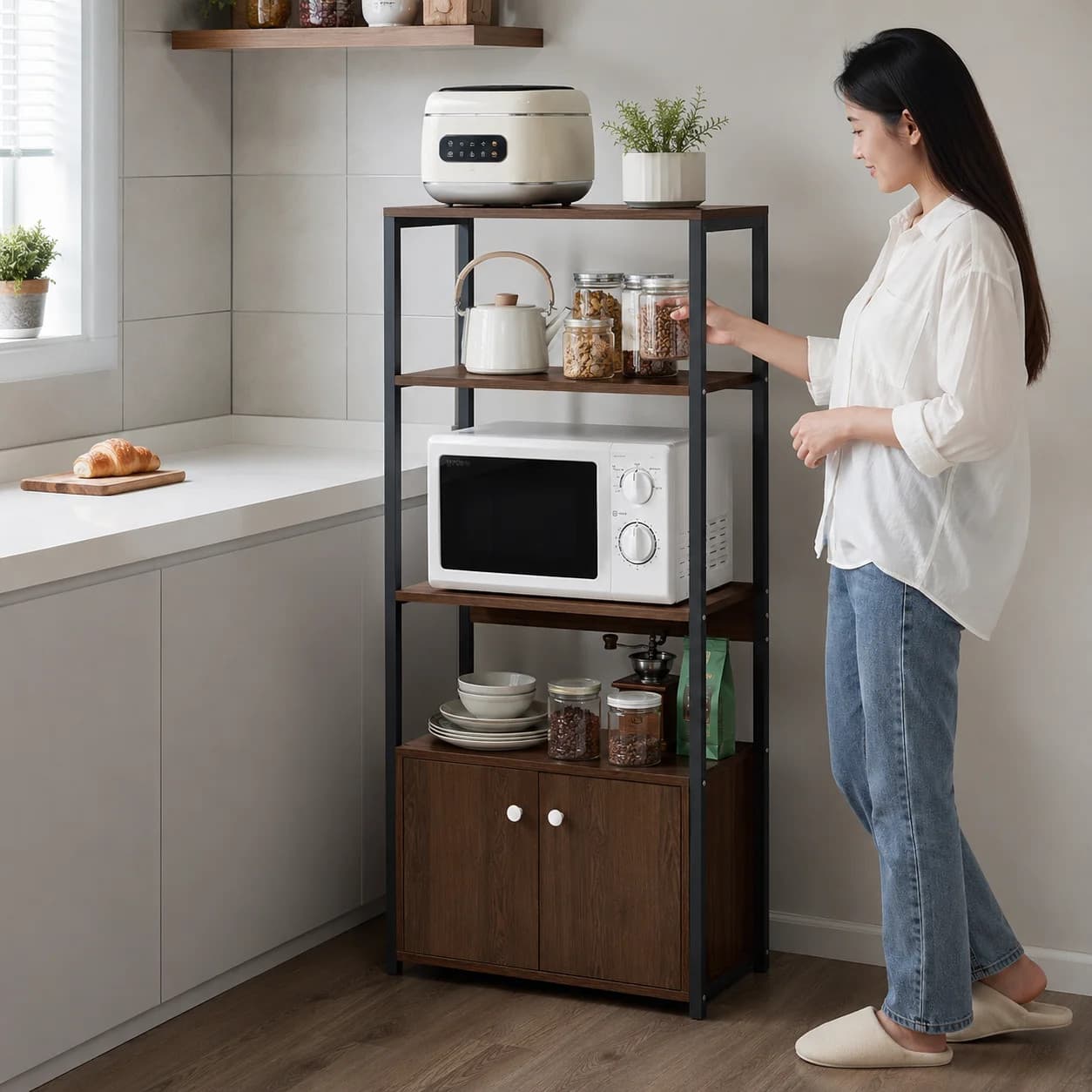 Сучасний стелаж для зберігання YM166 50×30×120 см • Металево-дерев’яна полиця-органайзер для кухні, дому, офісу та побутових речей — 4