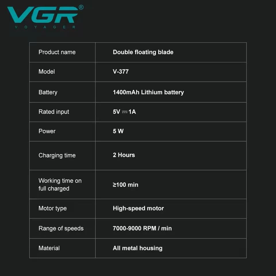 Тример для волосся VGR V-377 синій • Акумуляторна машинка для стрижки Hair Clippers V-377, шейвер для бороди, вусів та окантовки — 3