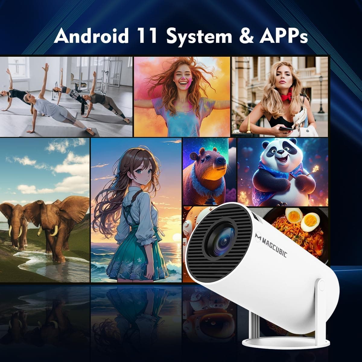 Смарт-проєктор HY300 PRO з Android TV 11.0, підтримкою 4K, WiFi 6 та Bluetooth 5.0 • Портативний проєктор з автофокусом, поворотом на 180° та функцією домашнього кінотеатру — 2