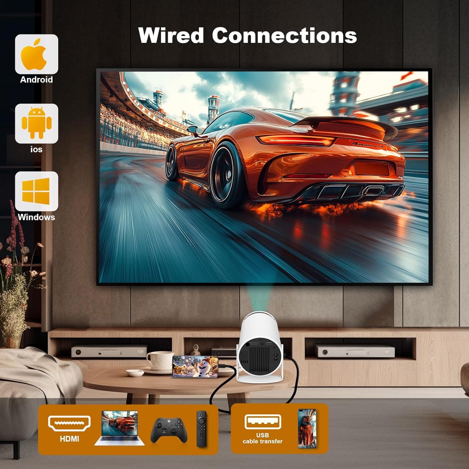 Смарт-проєктор HY300 PRO з Android TV 11.0, підтримкою 4K, WiFi 6 та Bluetooth 5.0 • Портативний проєктор з автофокусом, поворотом на 180° та функцією домашнього кінотеатру — 6